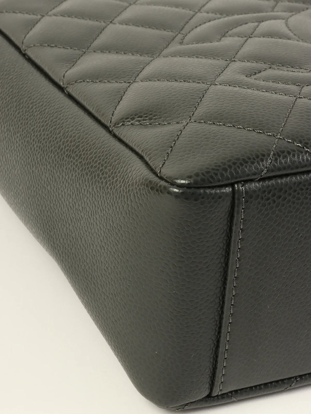 Chanel Around 2014 Made Caviar Skin Cc Mark Stitch Chain Tote Bag Charcoal Grey