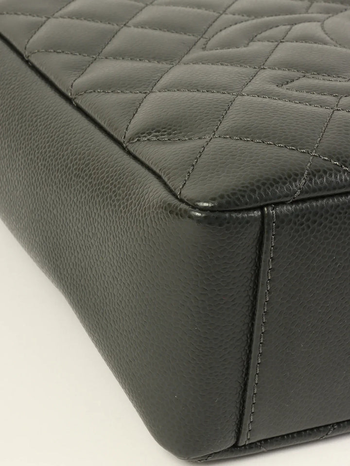 Chanel Around 2014 Made Caviar Skin Cc Mark Stitch Chain Tote Bag Charcoal Grey