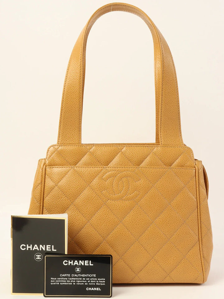 Chanel Around 1997 Made Cc Mark Stitch Top Handle Bag Beige