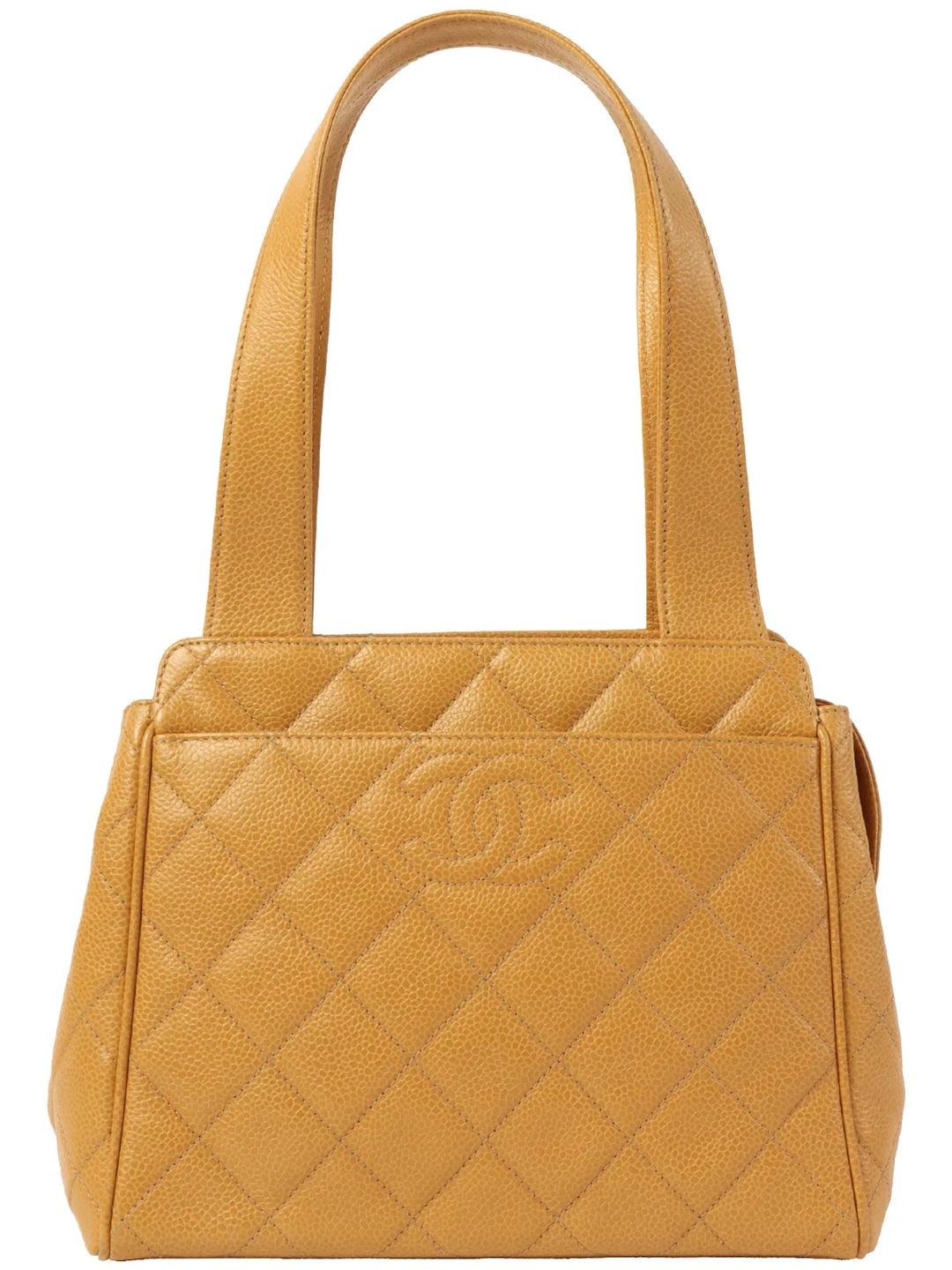 Chanel Around 1997 Made Cc Mark Stitch Top Handle Bag Beige