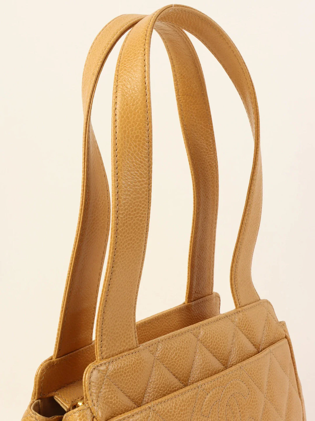 Chanel Around 1997 Made Cc Mark Stitch Top Handle Bag Beige