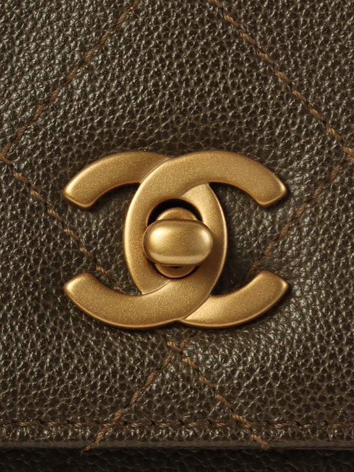 Chanel Around 1998 Made Caviar Skin Turn-Lock Tote Bag Brown
