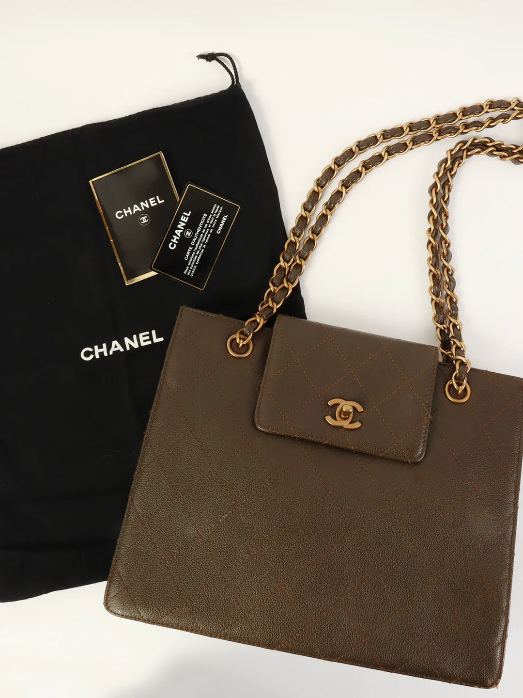 Chanel Around 1998 Made Caviar Skin Turn-Lock Tote Bag Brown