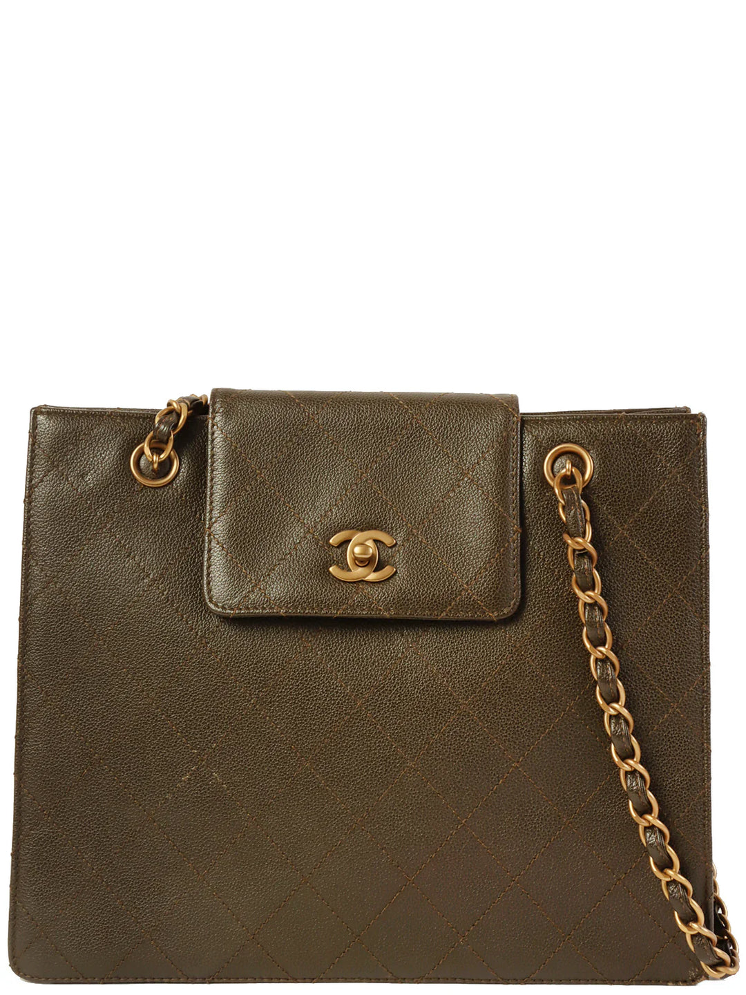 Chanel Around 1998 Made Caviar Skin Turn-Lock Tote Bag Brown