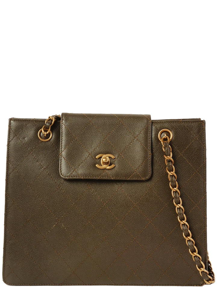 Chanel Around 1998 Made Caviar Skin Turn-Lock Tote Bag Brown