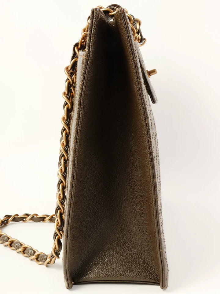 Chanel Around 1998 Made Caviar Skin Turn-Lock Tote Bag Brown