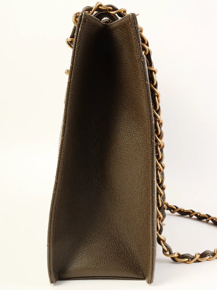 Chanel Around 1998 Made Caviar Skin Turn-Lock Tote Bag Brown