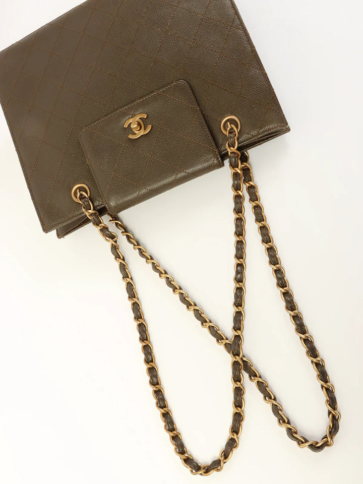 Chanel Around 1998 Made Caviar Skin Turn-Lock Tote Bag Brown