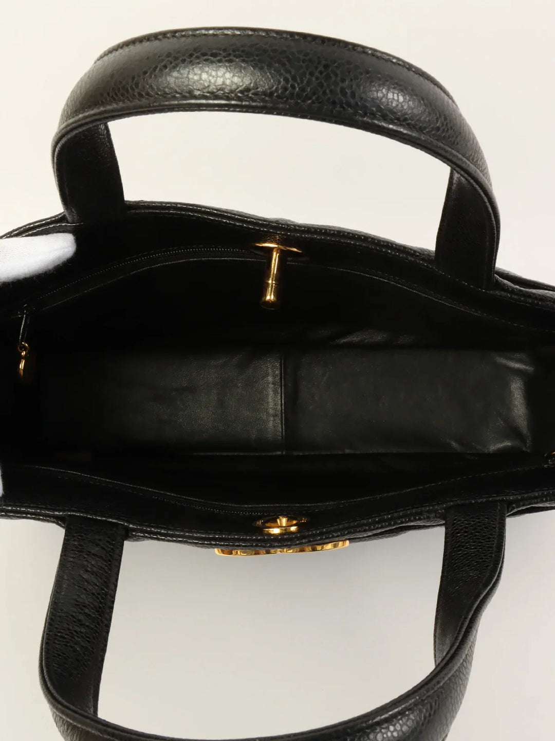 Chanel Around 1997 Made Caviar Skin Turn-Lock Tote Bag Black