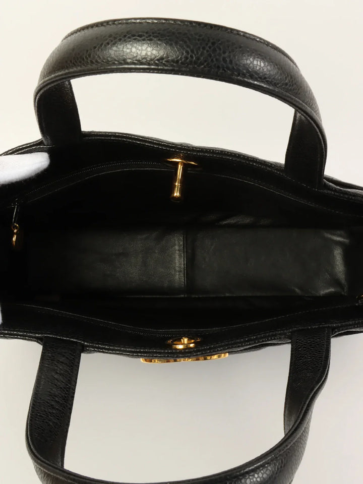 Chanel Around 1997 Made Caviar Skin Turn-Lock Tote Bag Black