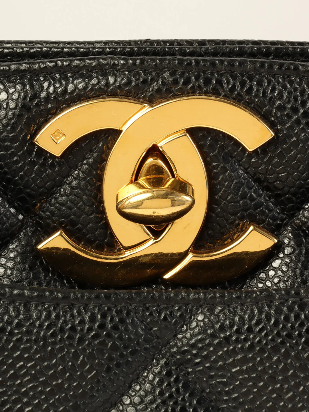 Chanel Around 1997 Made Caviar Skin Turn-Lock Tote Bag Black