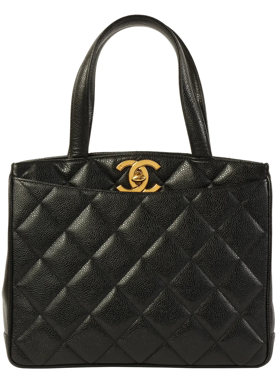 Chanel Around 1997 Made Caviar Skin Turn-Lock Tote Bag Black