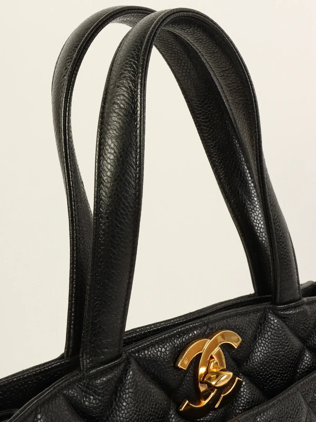 Chanel Around 1997 Made Caviar Skin Turn-Lock Tote Bag Black