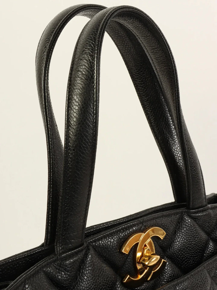 Chanel Around 1997 Made Caviar Skin Turn-Lock Tote Bag Black