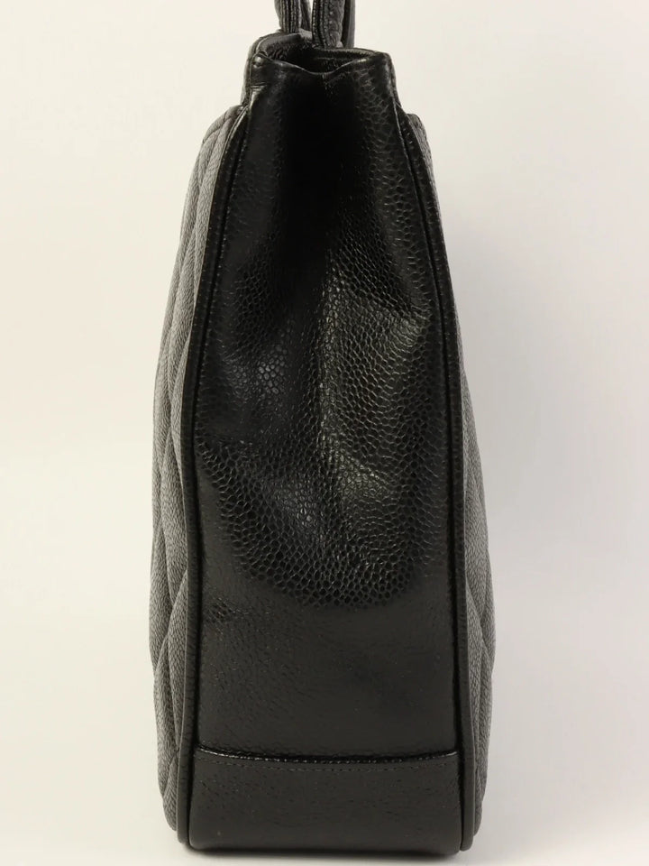Chanel Around 1997 Made Caviar Skin Turn-Lock Tote Bag Black