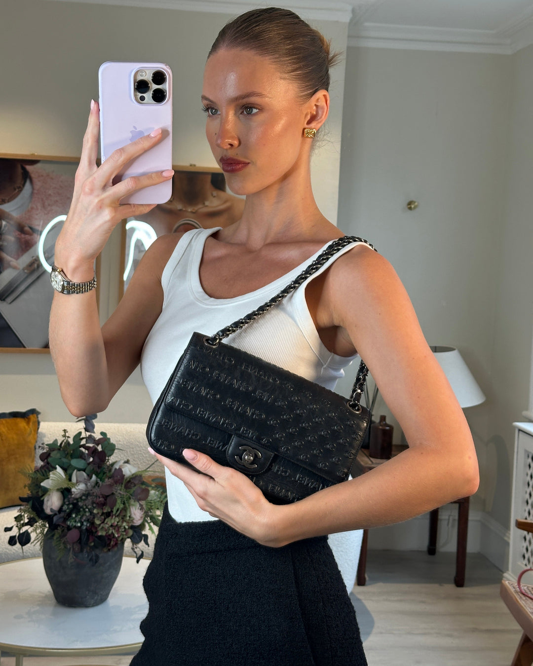 *RARE* Top Quality Chanel 2014 Paris Dallas Single Flap Embossed Quilted CC Bag with Ruthenium Hardware