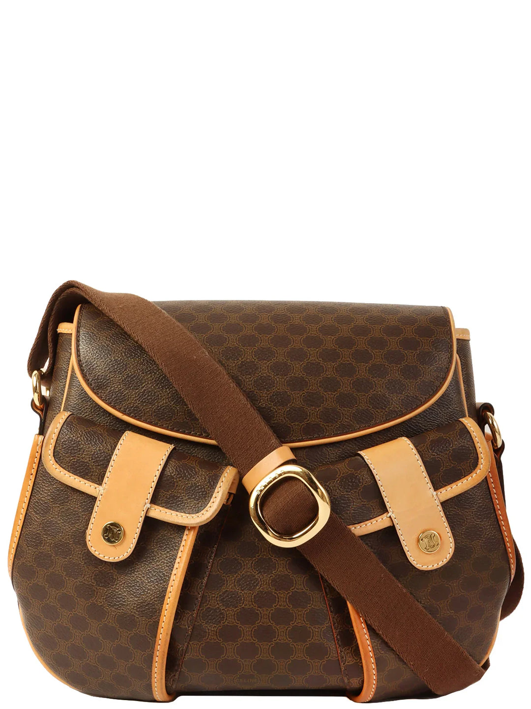 Celine Macadam Pattern Logo Button Shoulder Bag Brown