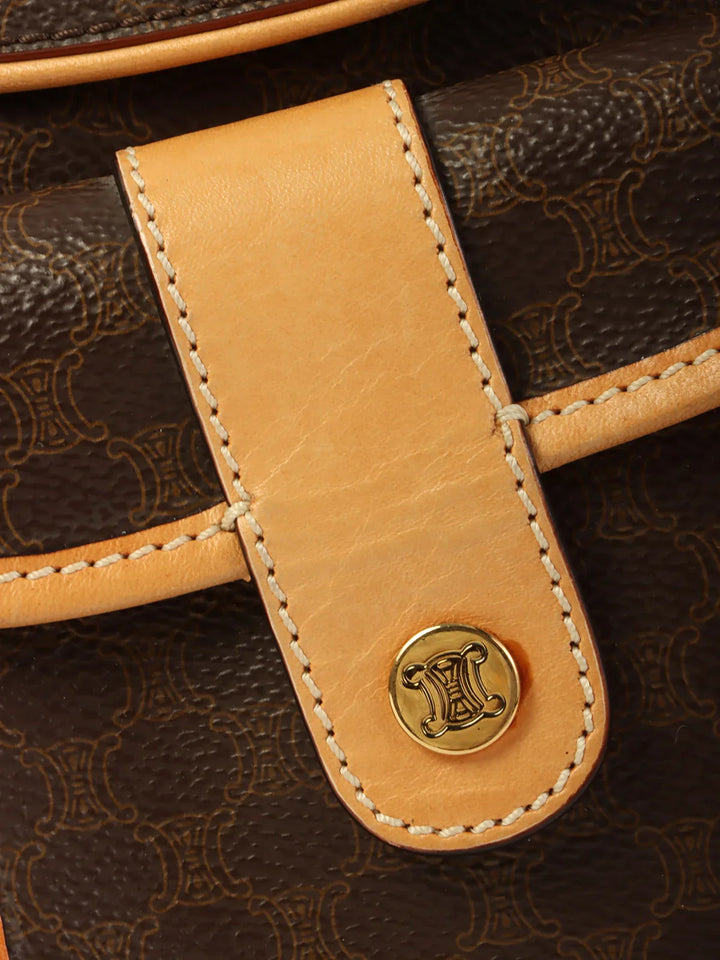 Celine Macadam Pattern Logo Button Shoulder Bag Brown