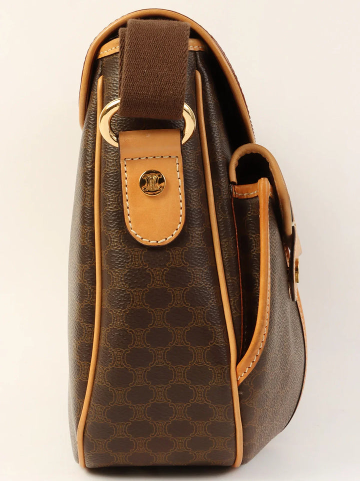 Celine Macadam Pattern Logo Button Shoulder Bag Brown