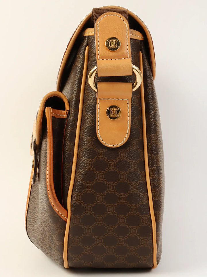 Celine Macadam Pattern Logo Button Shoulder Bag Brown