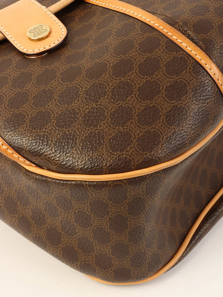 Celine Macadam Pattern Logo Button Shoulder Bag Brown