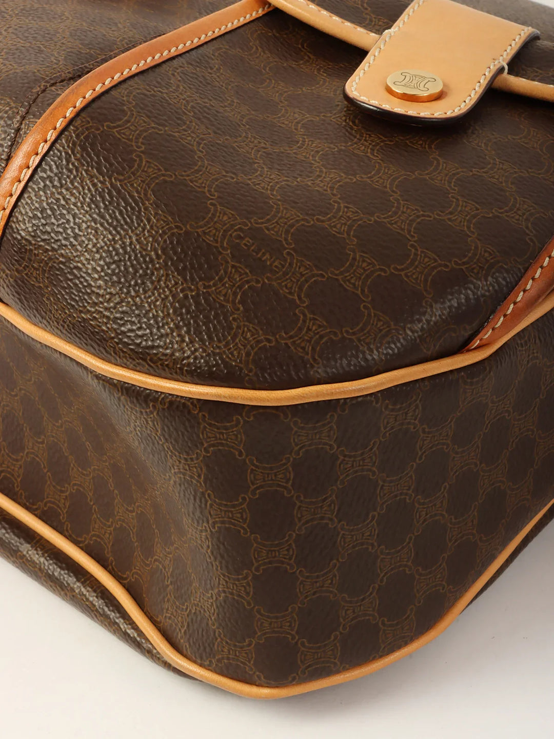 Celine Macadam Pattern Logo Button Shoulder Bag Brown