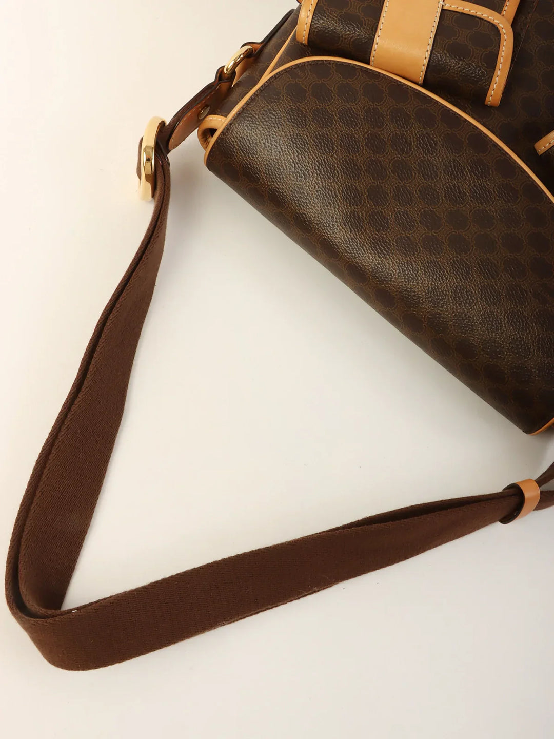 Celine Macadam Pattern Logo Button Shoulder Bag Brown