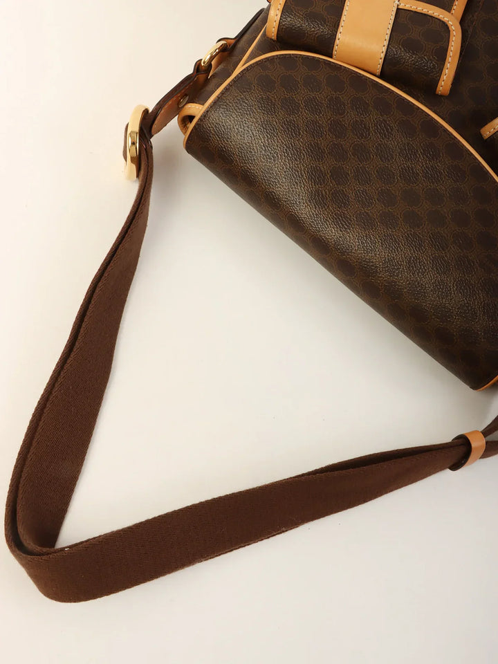 Celine Macadam Pattern Logo Button Shoulder Bag Brown