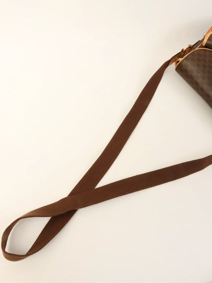 Celine Macadam Pattern Logo Button Shoulder Bag Brown