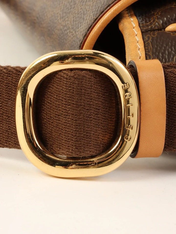 Celine Macadam Pattern Logo Button Shoulder Bag Brown