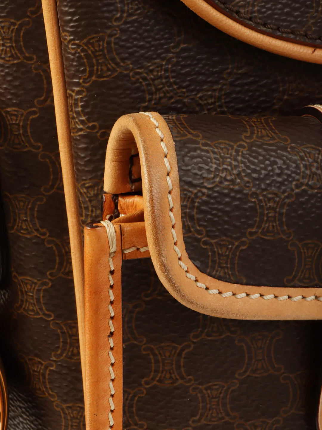 Celine Macadam Pattern Logo Button Shoulder Bag Brown