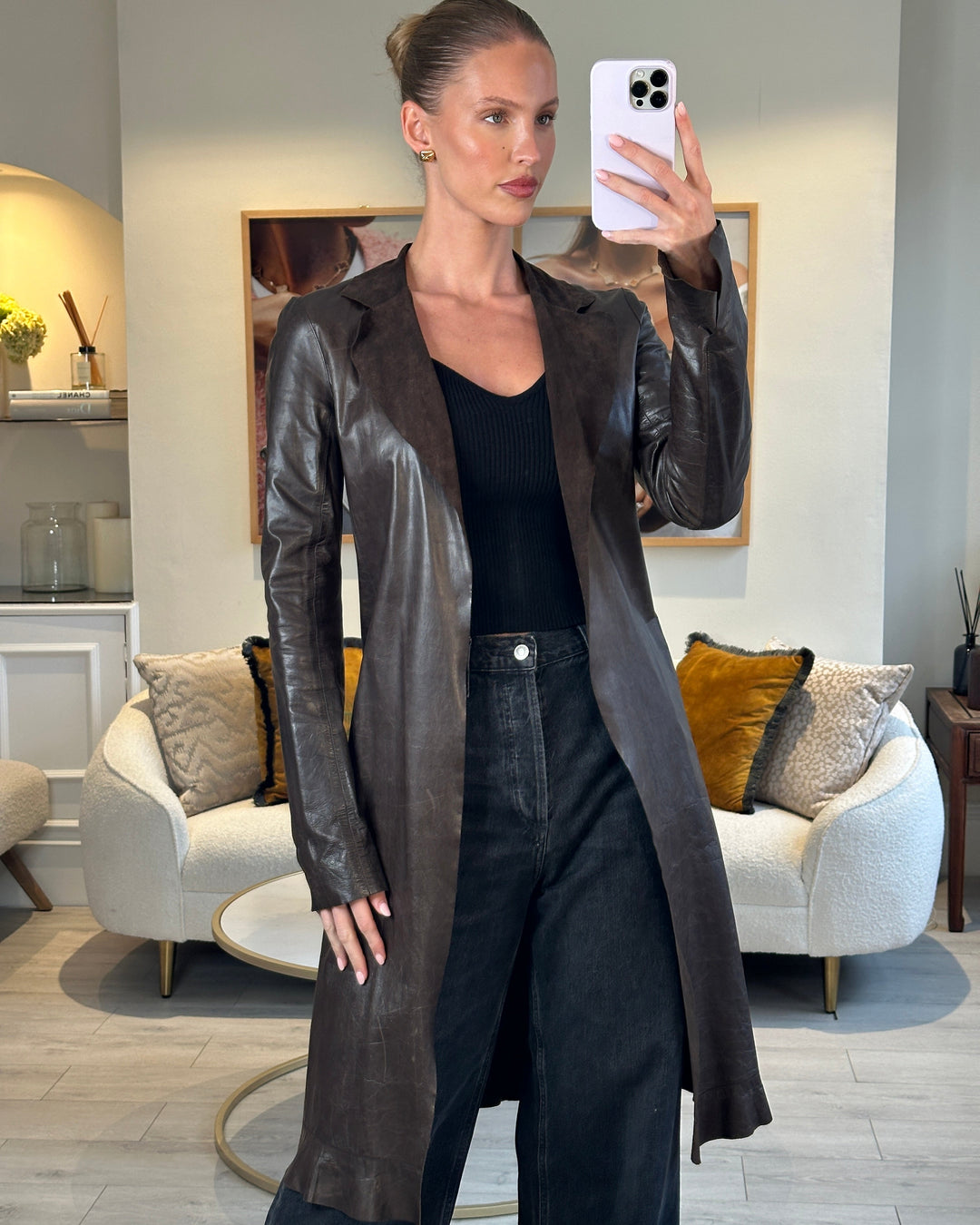 Top Quality Chanel Vintage 02/A Long Line Leather Jacket Size FR 38 (UK 10)