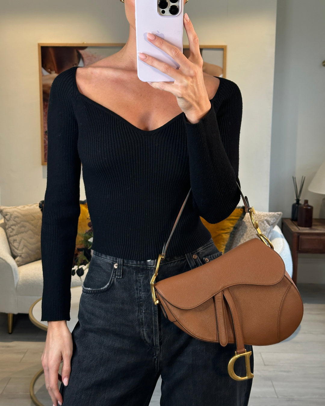 *FIRE PRICE* Christian Top quality Dior Brown Saddle Bag in Grained Calfskin Leather with Antique Gold Hardware