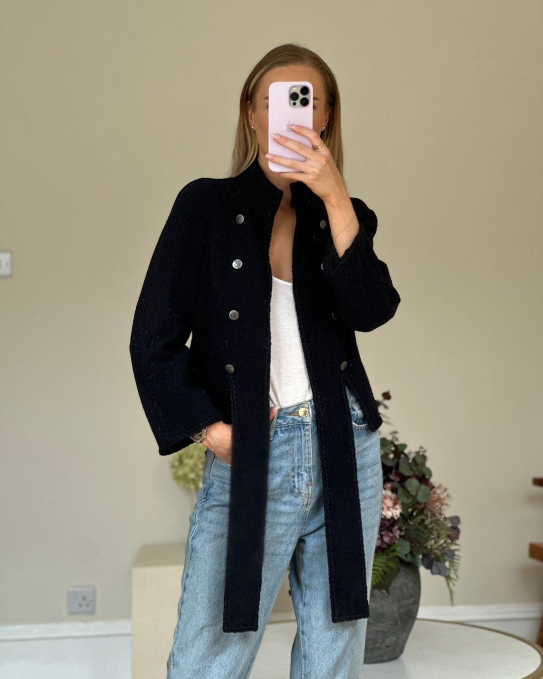 Top Quality Chanel Navy 2008 Cruise Accent Jacket with Tassel Detailing FR 38 (UK 10)