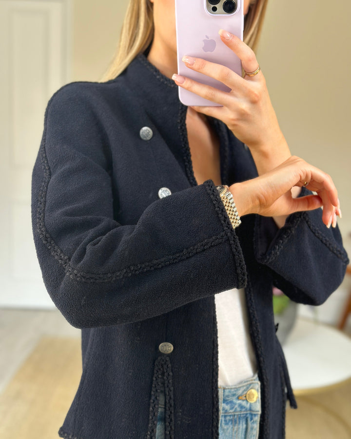 Top Quality Chanel Navy 2008 Cruise Accent Jacket with Tassel Detailing FR 38 (UK 10)