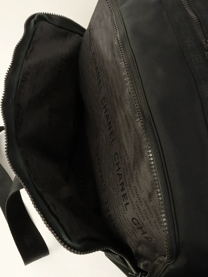 Chanel Around 2001 Made Sport Line Nylon Logo Boston Bag Black