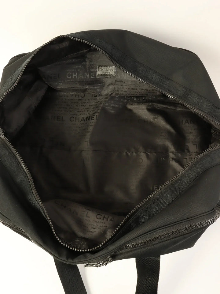 Chanel Around 2001 Made Sport Line Nylon Logo Boston Bag Black