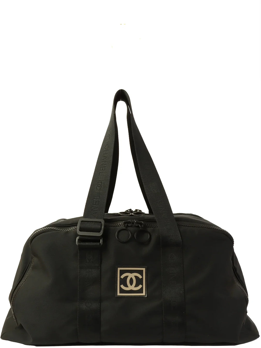 Chanel Around 2001 Made Sport Line Nylon Logo Boston Bag Black