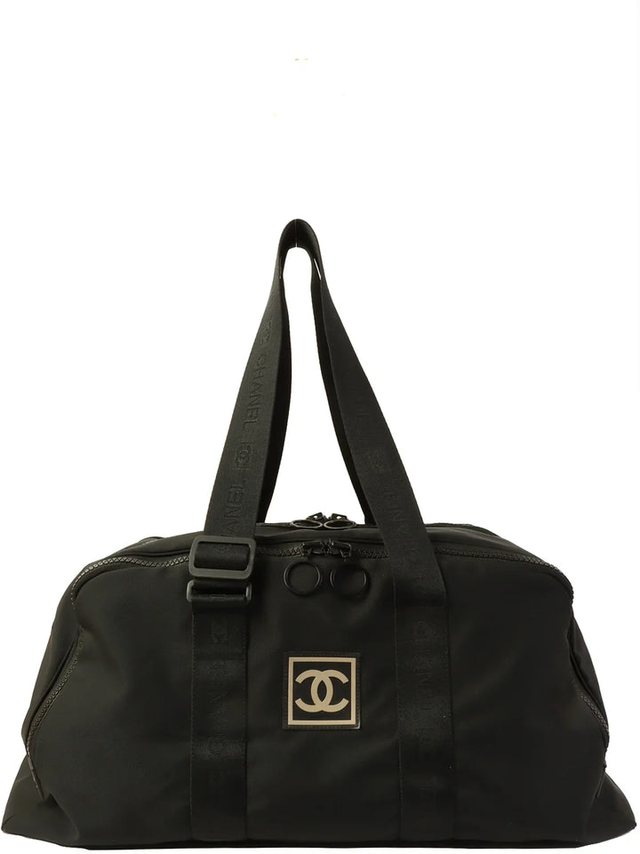 Chanel Around 2001 Made Sport Line Nylon Logo Boston Bag Black