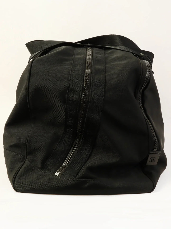 Chanel Around 2001 Made Sport Line Nylon Logo Boston Bag Black