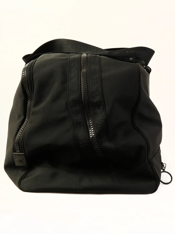 Chanel Around 2001 Made Sport Line Nylon Logo Boston Bag Black