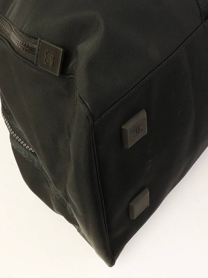 Chanel Around 2001 Made Sport Line Nylon Logo Boston Bag Black