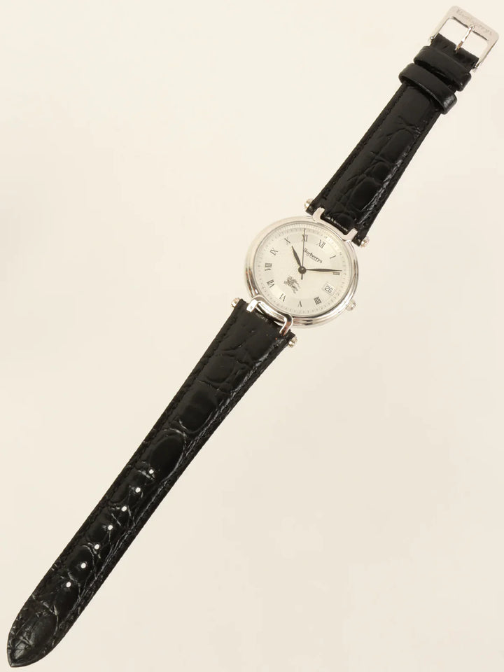 Burberry Round Logo Face Watch Silver/Black