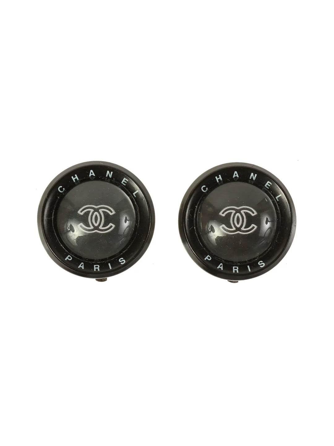 Chanel 1998 Made Round Cc Mark Earrings Black