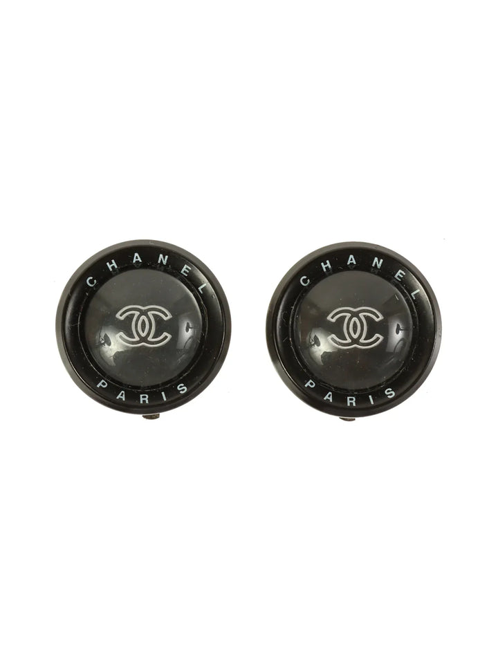Chanel 1998 Made Round Cc Mark Earrings Black
