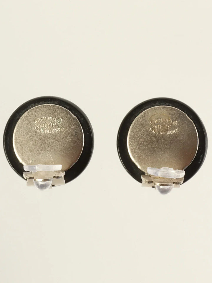 Chanel 1998 Made Round Cc Mark Earrings Black