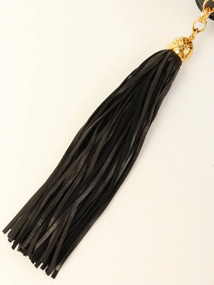 Chanel Around 1990 Made Cc Mark Stitch Tassel Bijoux Chain Bag Black