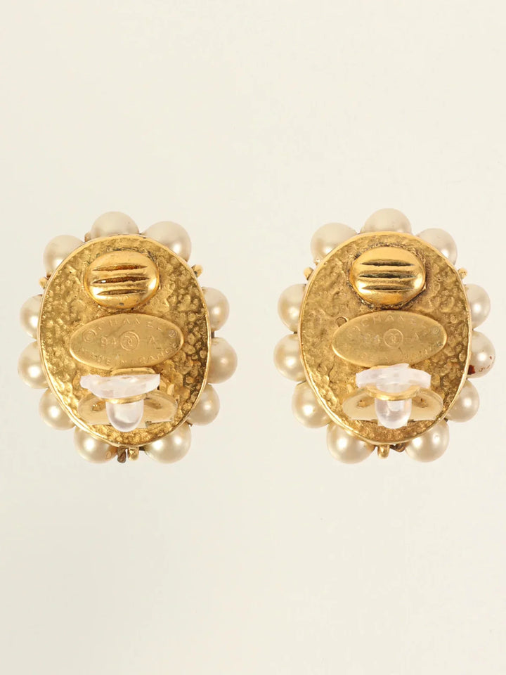 Chanel 1994 Made Pearl Cc Mark Earrings Gold/Navy
