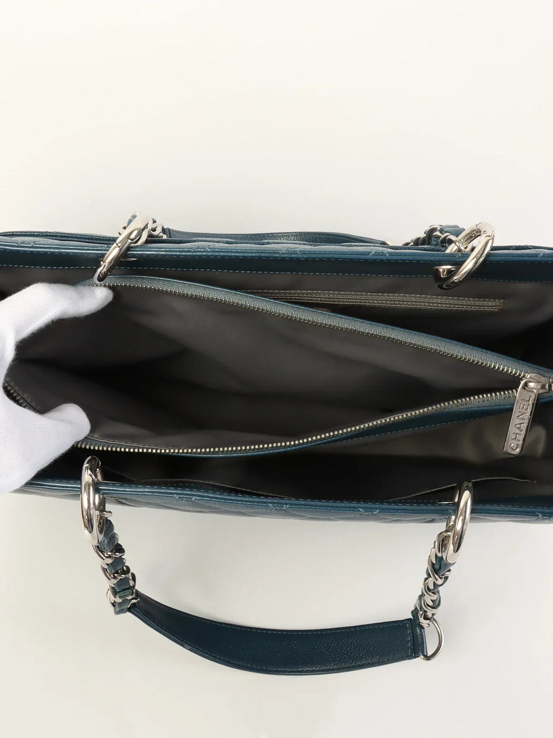 Chanel Around 2013 Made Caviar Skin Cc Mark Stitch Chain Tote Bag Indigo Blue