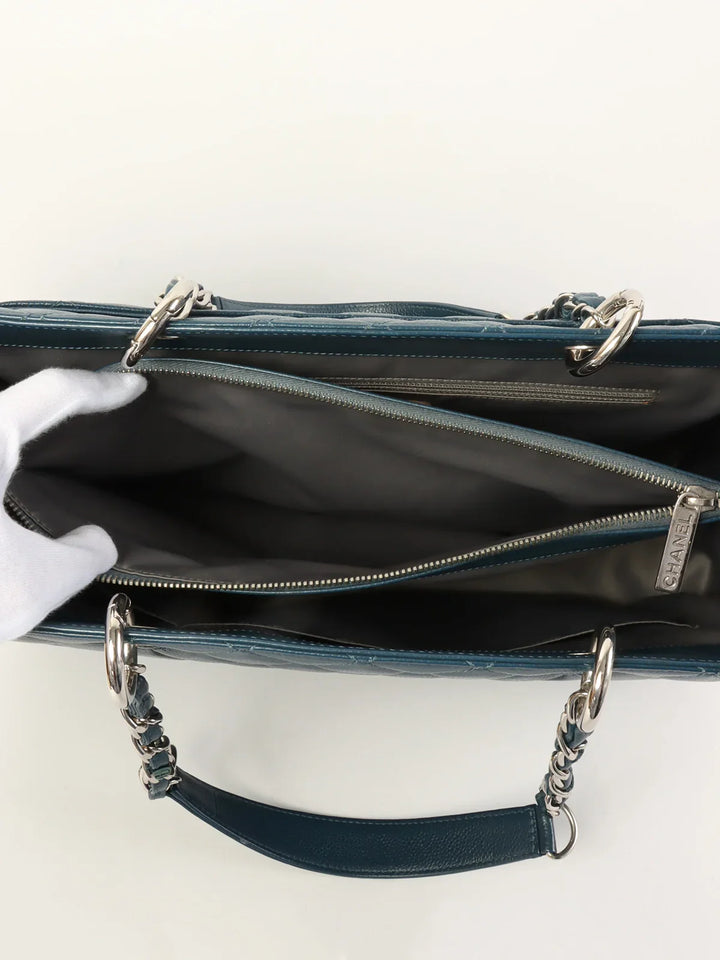 Chanel Around 2013 Made Caviar Skin Cc Mark Stitch Chain Tote Bag Indigo Blue